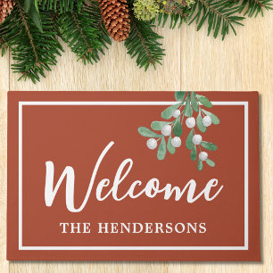 Custom Welcome Mistletoe Rust Holiday Christmas Do Fußmatte