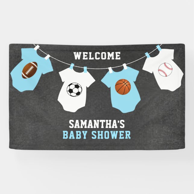 Custom Welcome Sports Theme BOY Baby Dusche Banner (Horizontal)