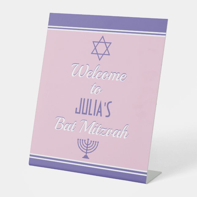 Custom Welcome to Bat Mitzvah Pedestal Sign Sockelschild (Vorderseite)