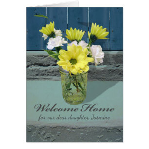 Custom Welcome Zuhause für Tochter, Blume im Jar