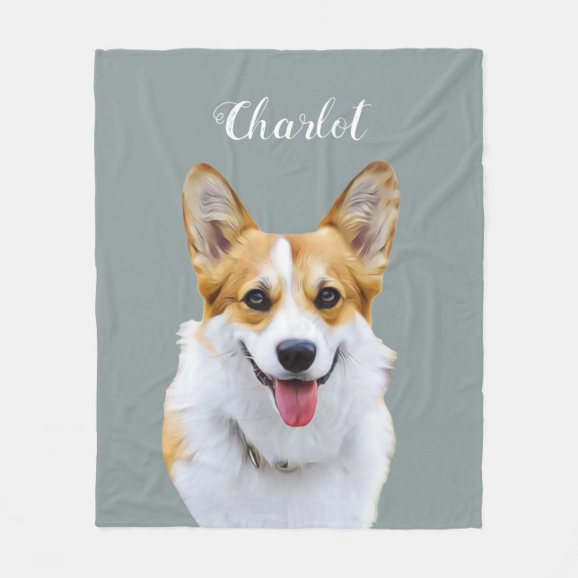 Custom Welsh Corgi Dog Personalisiert Zeichnend Fleecedecke (Vorderseite)