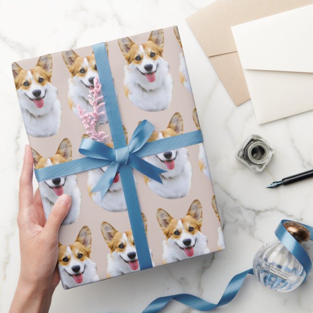 Custom Welsh Corgi Dog Personalisiert Zeichnend Geschenkpapier (Schenken)