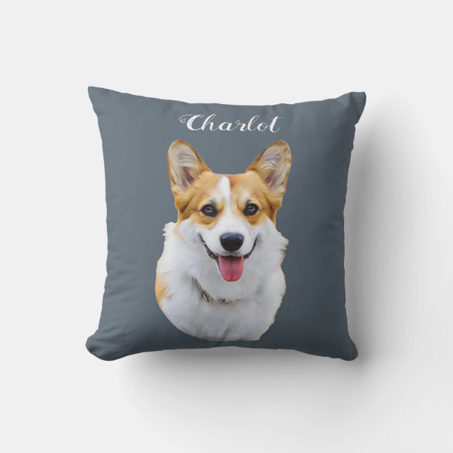 Custom Welsh Corgi Dog Personalisiert Zeichnend Kissen (Vorderseite)