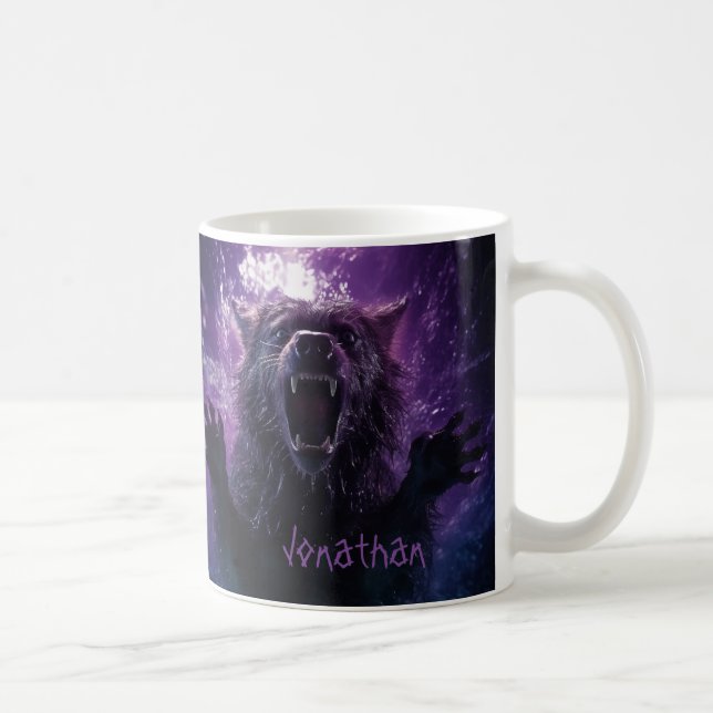 Custom Werewolf Horror Lila Black Halloween Kaffeetasse (Rechts)