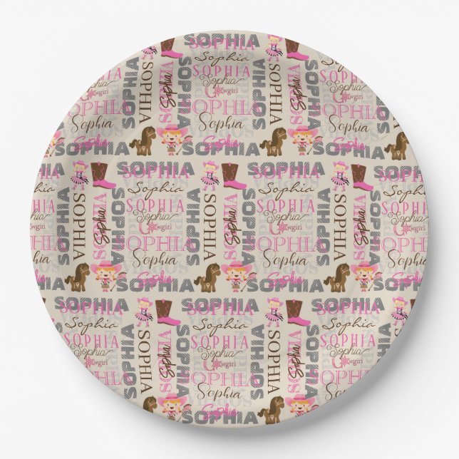 Custom Western Cowgirl Horse Lover Collage Name Pappteller (Vorderseite)