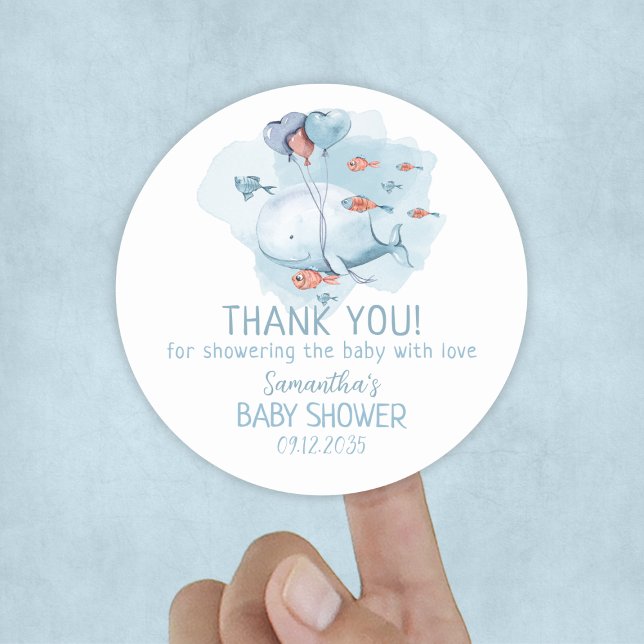 Custom Whale Boy Baby Dusche Vielen Dank Runder Aufkleber (Custom Whale Boy Baby Shower Thank You Classic Round Sticker
)