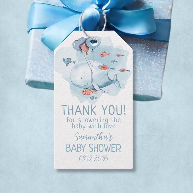 Custom Whale Boy Baby Shower Gast Vielen Dank Geschenkanhänger (Custom Whale Boy Baby Shower Guests Thank You Gift Tags
)