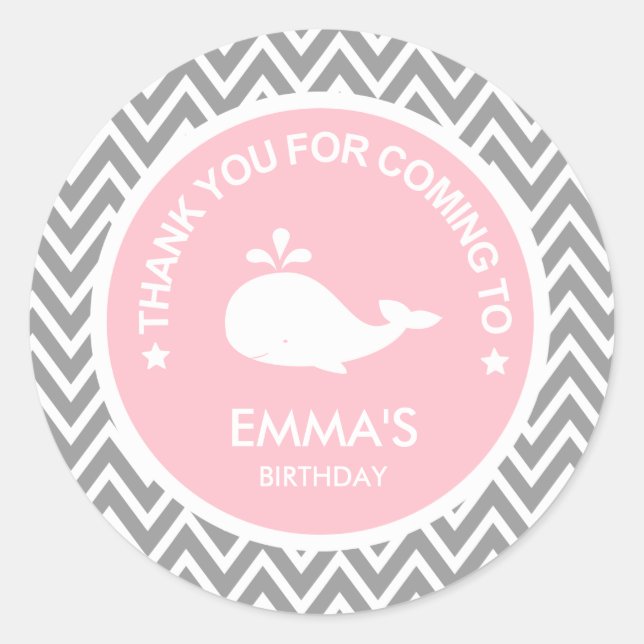 Custom Whale Zickzack Birthday Sticker (Vorderseite)