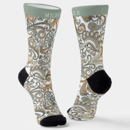Custom WHhite Black Gold Gray Paisley Muster Socken