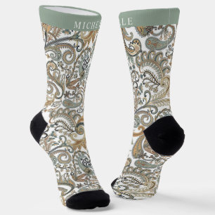 Custom WHhite Black Gold Gray Paisley Muster Socken