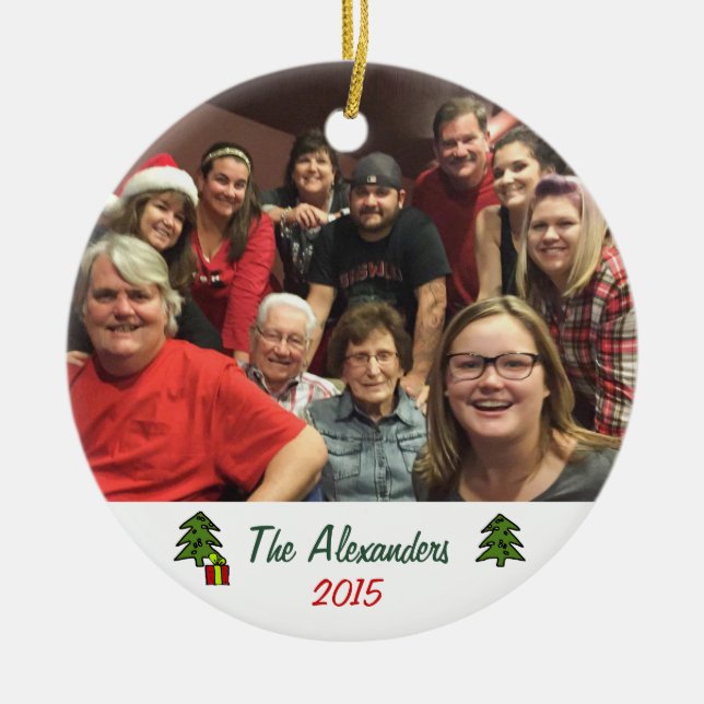 Custom Whimsical 2-seitig Familie Foto Weihnachten Keramik Ornament (Vorne)