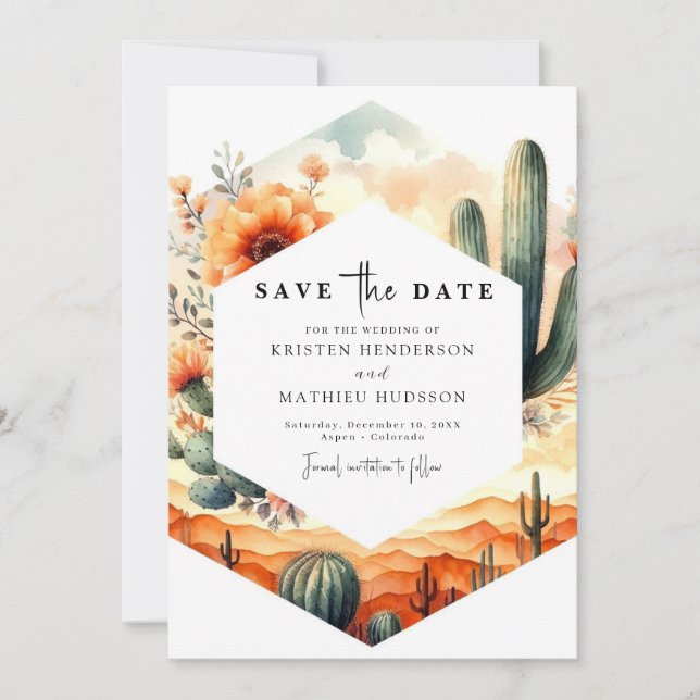Custom Whimsical Cactus Wedding Save The Date (Vorderseite)
