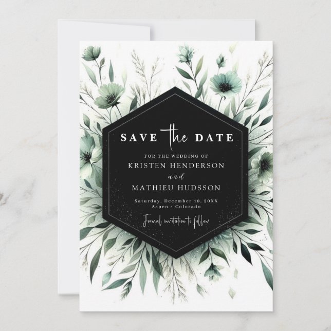Custom Whimsical Floral Sage Green Wedding Save The Date (Vorderseite)