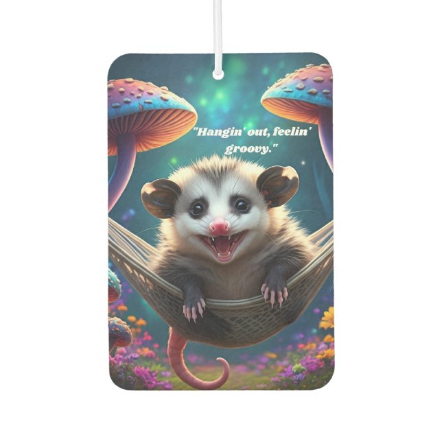 Custom Whimsical Opossum Psychedelic Hippie Autolufterfrischer (Vorderseite)
