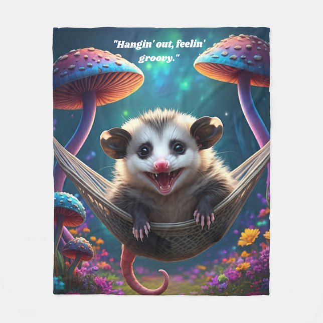 Custom Whimsical Opossum Psychedelic Hippie Fleecedecke (Vorderseite)