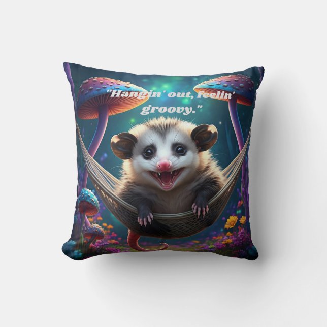 Custom Whimsical Opossum Psychedelic Hippie Kissen (Vorderseite)