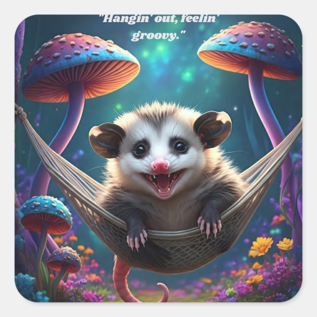 Custom Whimsical Opossum Psychedelic Hippie Quadratischer Aufkleber (Vorderseite)