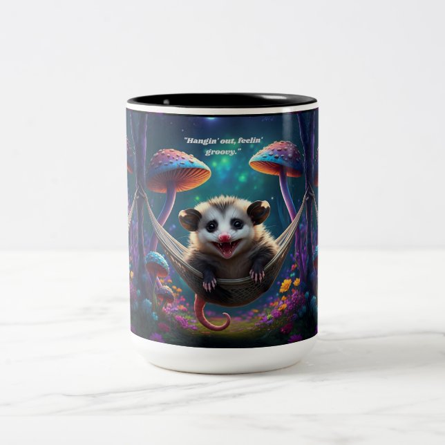 Custom Whimsical Opossum Psychedelic Hippie Zweifarbige Tasse (Mittel)