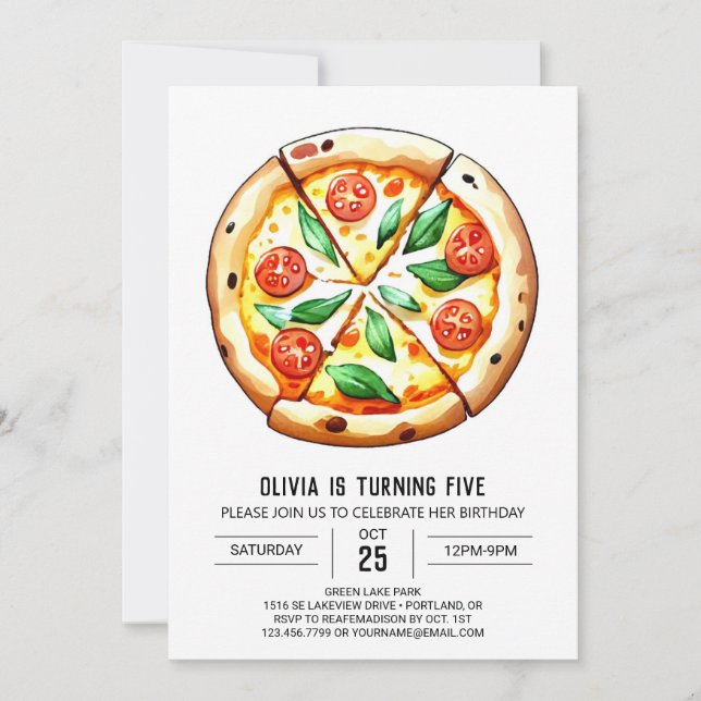 Custom Whimsical Pizza Birthday Einladung (Vorderseite)