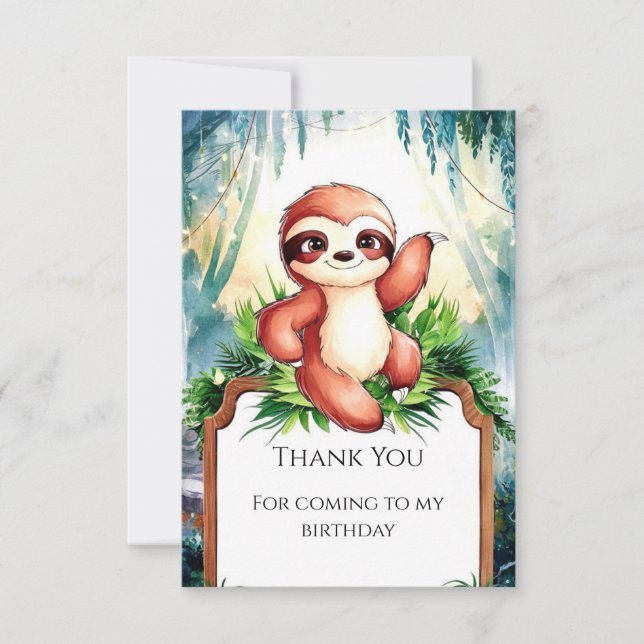 Custom Whimsical Sloth Birthday Dankeskarte (Vorderseite)