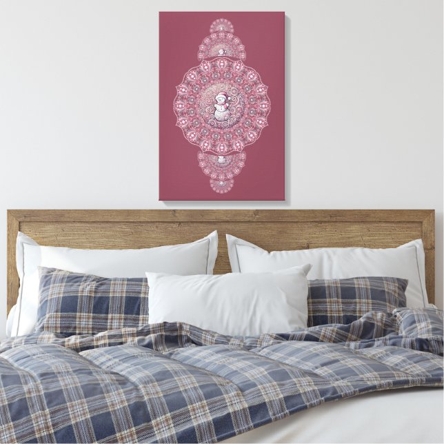 Custom Whimsical Snowman Ornamental Mandala Wall Leinwanddruck (Insitu (Schlafzimmer))