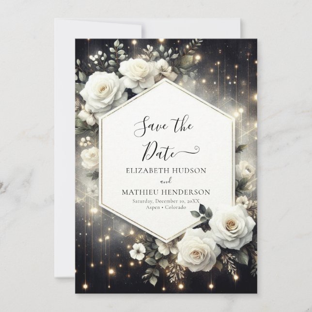 Custom Whimsical White Roses Wedding Save The Date (Vorderseite)