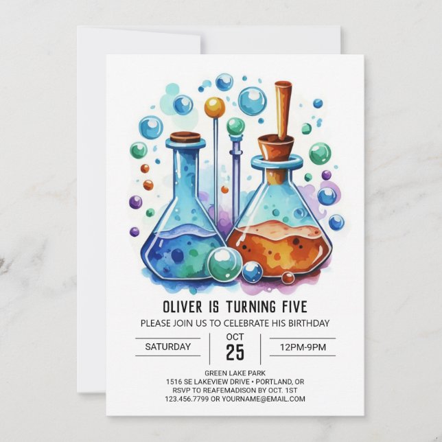 Custom Whimsy Experiment Scientist Geburtstag Einladung (Vorderseite)