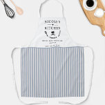 Custom, White and Blue Streifen, Bauernhof Küche Schürze<br><div class="desc">Machen Sie sich diese schöne Schürze mit einem weißen und blauen Streifen,  mit der Sie alle vier Textbereiche mit Ihrer eigenen Nachricht anpassen können! Design mit schönem Bereich für Ihren Text,  mit Spatel,  Mischung von Schalen,  Gabel und Whisk Details. Einzigartige Geschenkidee!</div>