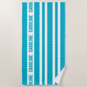 Custom White Aqua Türkis Blue Stripes Muster Strandtuch