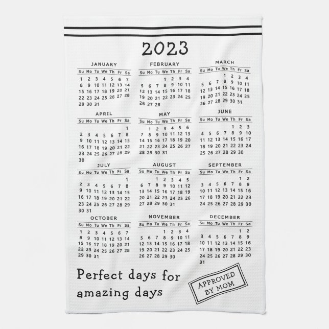 Custom White Black Motivierend 2023 Calendar Geschirrtuch (Vertikal)