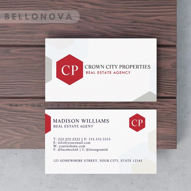 Custom White Black Red Real Anwesen Agent Visitenkarte (Custom White Black Red Real Estate Agent Business Card)
