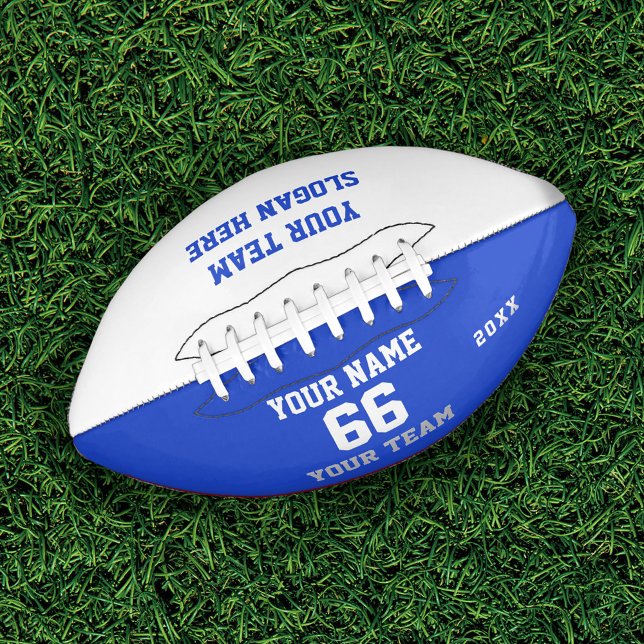 Custom white blue Football with Name, Number, Team (Von Creator hochgeladen)