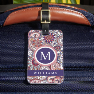 Custom White Blue Pink Lila Paisley Muster Gepäckanhänger
