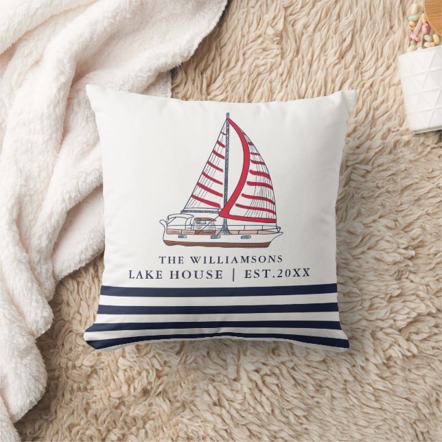 Custom White Blue Red Boat Nautic Lake House Kissen (Decke)
