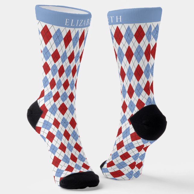 Custom WHite Blue Red Raute Muster Socken (Gewinkelt)