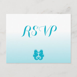 Custom White Blue Seepferd Wedding RSVP Postcards Einladungspostkarte