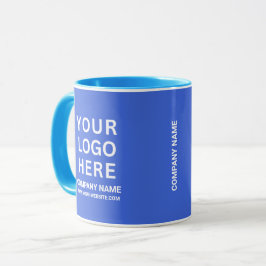 Custom White Company Logo on a Business Blue Tasse