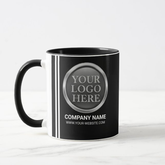 Custom White Company Logo on a Business Name Black Tasse (Links)