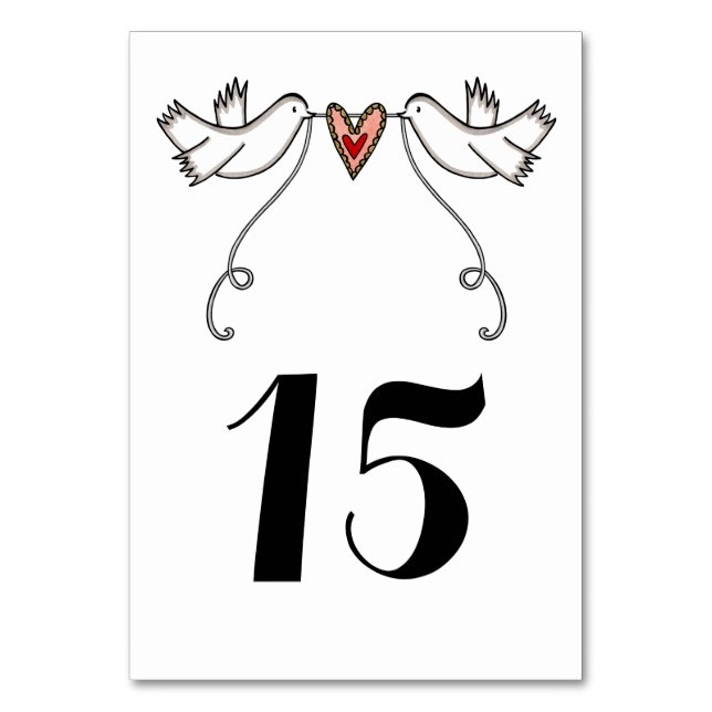 Custom White Doves Liebe Heart Wedding Tischnummer (Vorderseite)