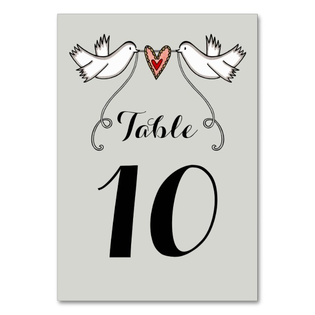 Custom White Doves Liebe Heart Wedding Tischnummer (Vorderseite)