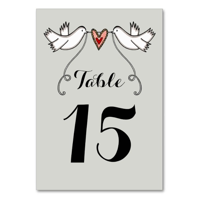 Custom White Doves Liebe Heart Wedding Tischnummer (Vorderseite)