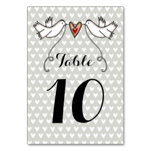 Custom White Doves Liebe Heart Wedding Tischnummer
