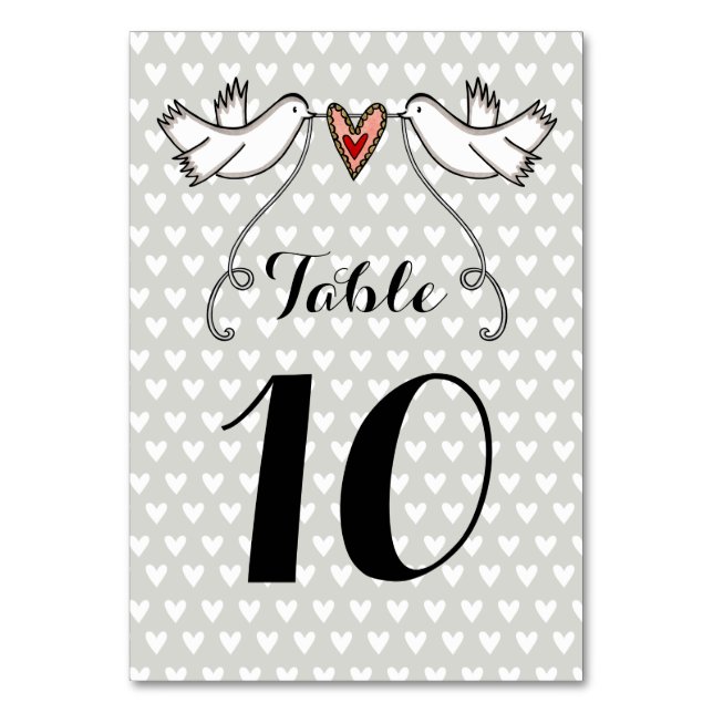 Custom White Doves Liebe Heart Wedding Tischnummer (Vorderseite)