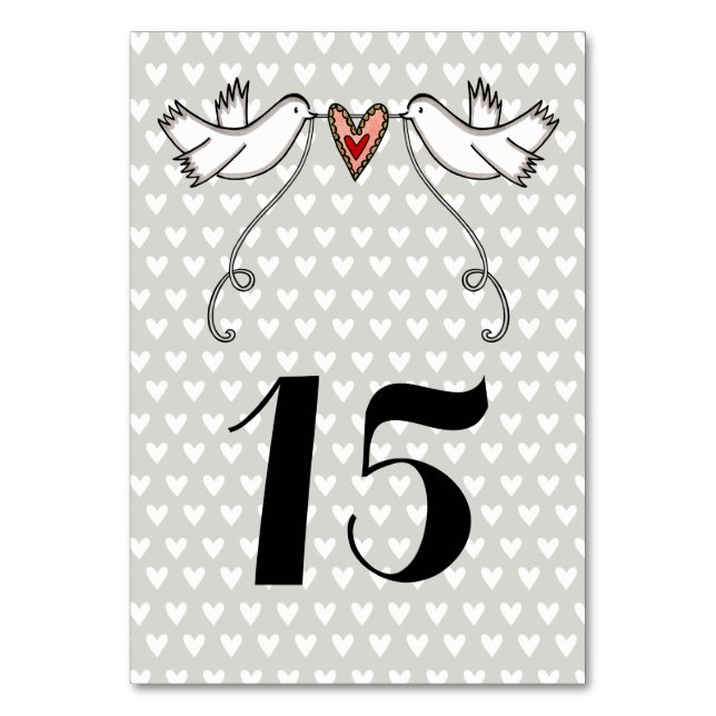 Custom White Doves Liebe Heart Wedding Tischnummer (Vorderseite)