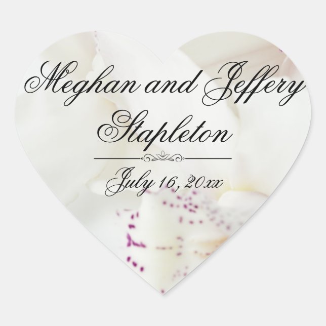Custom White Floral Heart Shaped Wedding Stickers (Vorderseite)