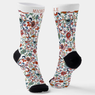 Custom White Floral Red Green Paisley Blume Socken