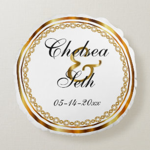 Custom White & Gold Hochzeit Rundes Kissen