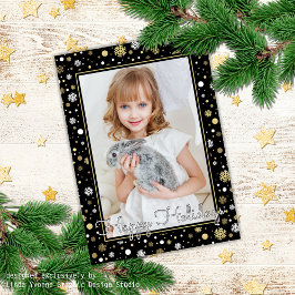 Custom White Gold Schneeflocken auf schwarzen Feie Karte