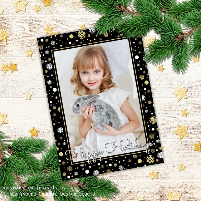 Custom White Gold Schneeflocken auf schwarzen Feie Karte (Von Creator hochgeladen)