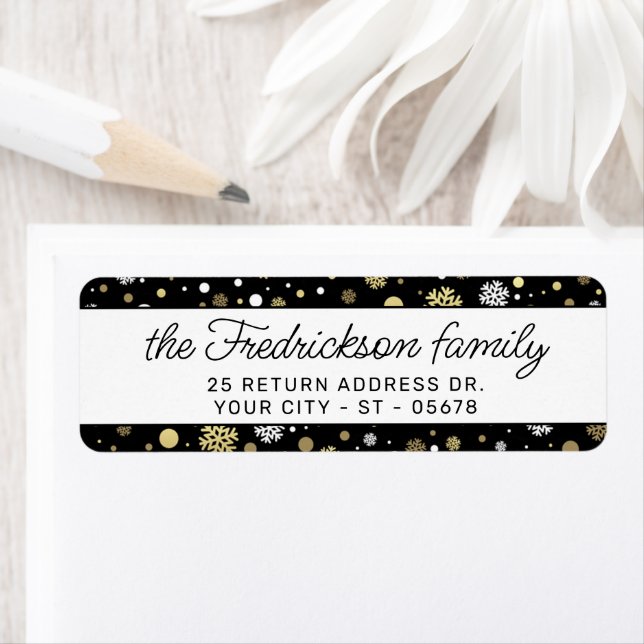 Custom White Gold Snowflakes Punkte auf Black (Insitu)